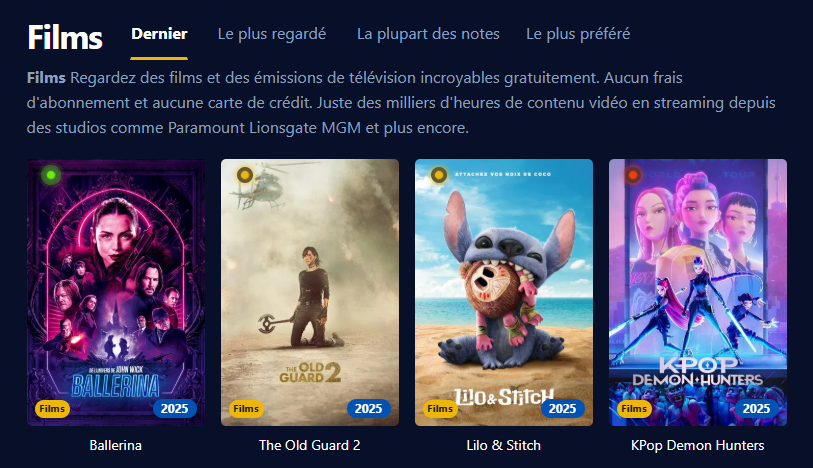 Capture d'écran de l'interface utilisateur de Wiflix